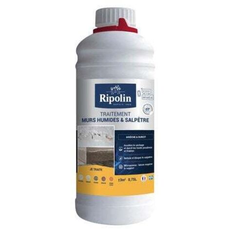 Ripolin – Traitement antisalpêtre pour murs humides 0,75L – Microporeux – Prépare et protège surfaces – Rendement 4 m²/litre