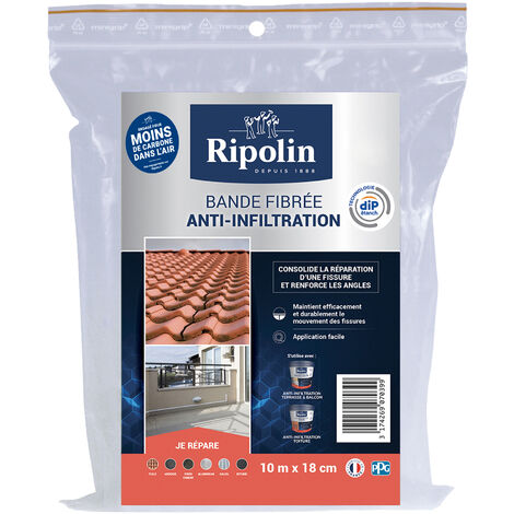 Ripolin – Bande fibrée anti-infiltration 10m x 18cm – Étanchéité pour supports variés – Réparation fissures jusqu'à 2mm – Séchage instantané