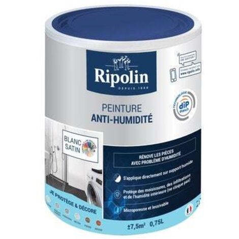 Ripolin – Peinture anti-humidité satinée 0,75L blanc – Barrière contre l'humidité – Lessivable et microporeuse – Pour supports humides