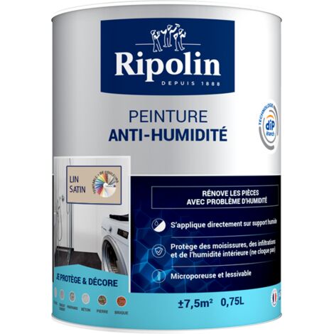 Ripolin – Peinture anti-humidité microporeuse satinée 0,75L couleur lin – Barrière contre l'humidité et moisissures – Application sur supports humides (1/6)
