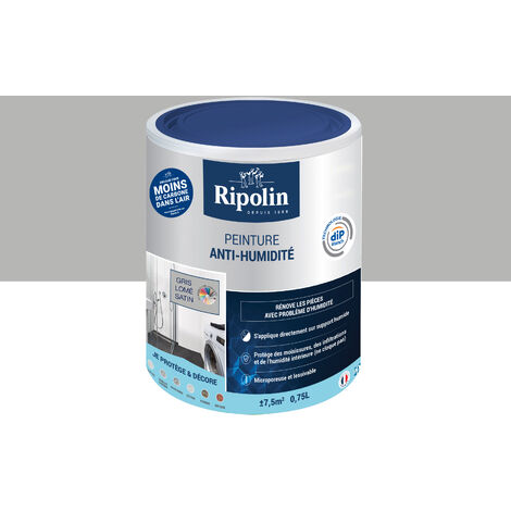 Ripolin – Peinture anti-humidité satin 0,75L – Gris Lomé – Technologie DIP étanch® pour murs humides – Lessivable et microporeuse (1/5)