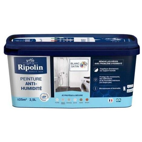 Ripolin – Peinture anti-humidité satin blanc 2,5L – Protection contre l'humidité et moisissures – Application sur surfaces humides (1/10)