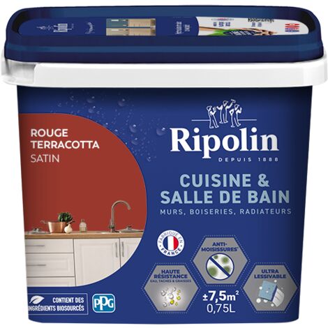 Peinture Murale spéciale Cuisine et Bain - Satin - 0,75L -  Rouge Terracota - Ripolin (1/5)