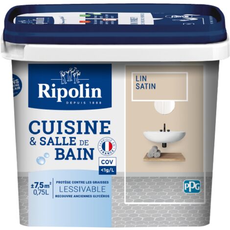 Peinture Murale spéciale Cuisine et Bain - Satin - 0,75L - Lin - Ripolin (1/5)