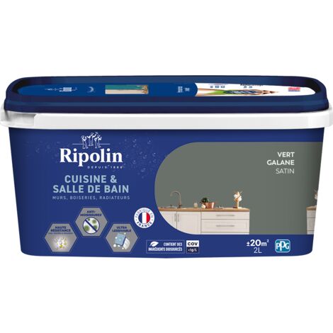 Peinture Murale spéciale Cuisine et Bain - Satin - 2L - Vert Galane - Ripolin (1/5)