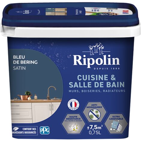 Peinture Murale spéciale Cuisine et Bain - Satin - 0,75L -  Bleu de Bering - Ripolin (1/5)