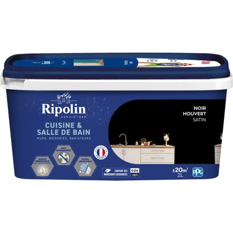 Peinture murs, boiseries, plafonds, radiateurs - RIPOLIN - Cuisine et bain - 2 L - Noir Houvert (1/5)