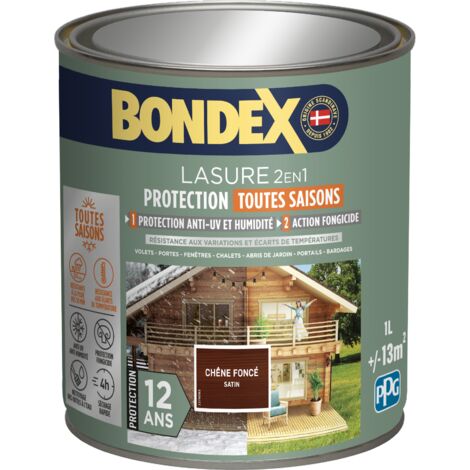Lasure 2en1 Protection Toutes Saisons 12 ans - 1L - Chêne Foncé - Bondex
