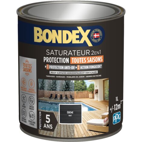 Saturateur 2en1 Protection Toutes Saisons - Mat - 1L - Ebène - Bondex