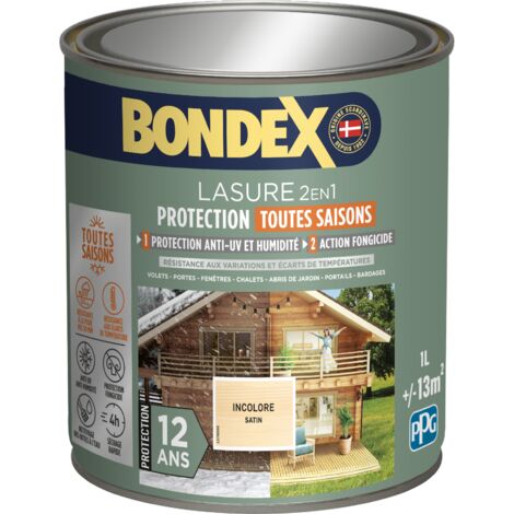 Lasure 2en1 Protection Toutes Saisons 12 ans - 1L - Incolore - Bondex (1/2)