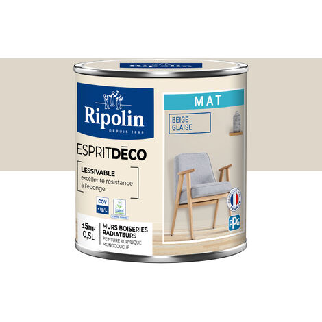 Ripolin – Peinture murale intérieure 0,5L – Aspect mat beige glaise – Ultra couvrante pour murs et boiseries – Fabriqué en France