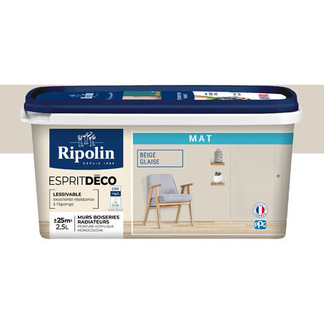 Ripolin – Peinture murale intérieure 2,5L – Aspect mat beige glaise ultra couvrante – Pour murs et boiseries – Fabriqué en France