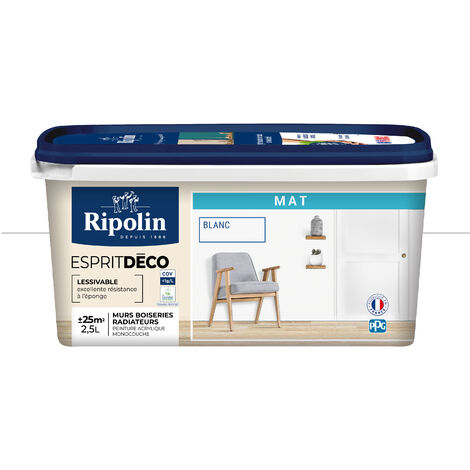 Peinture Murale Toutes Pièces - Mat - 2,5L - Blanc - Ripolin (1/5)