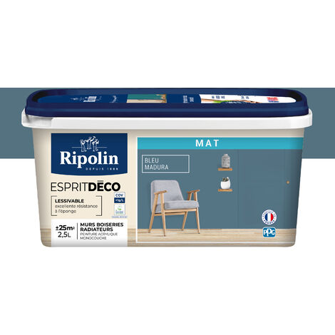 Peinture Murale Toutes Pièces - Mat - 2,5L - Bleu Madura - Ripolin (1/5)
