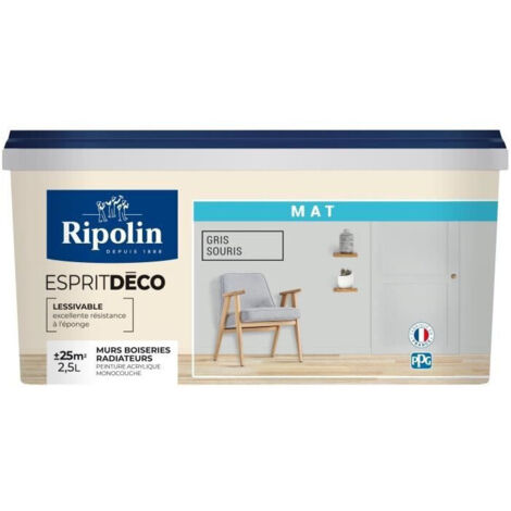 Peinture Murale Toutes Pièces - Mat - 2,5L - Gris Souris - Ripolin (1/5)