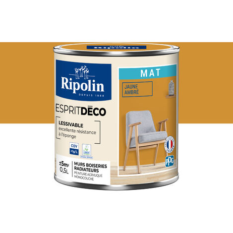 Ripolin – Peinture murale intérieure 0,5L – Jaune ambrée mat ultra couvrante – Pour murs, plinthes et boiseries – Rendement 10m²/litre