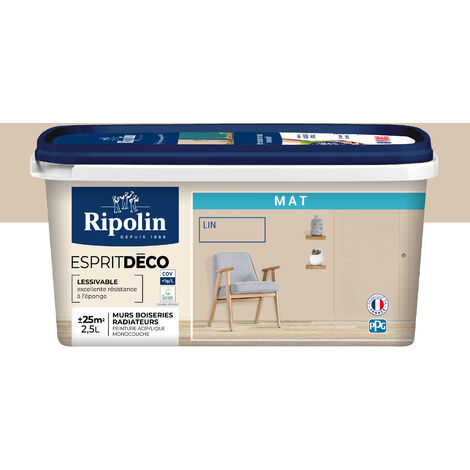 Ripolin – Peinture murale couleur lin mat 2,5L – Ultra couvrante pour murs et boiseries – Émissions A+ – Fabriqué en France