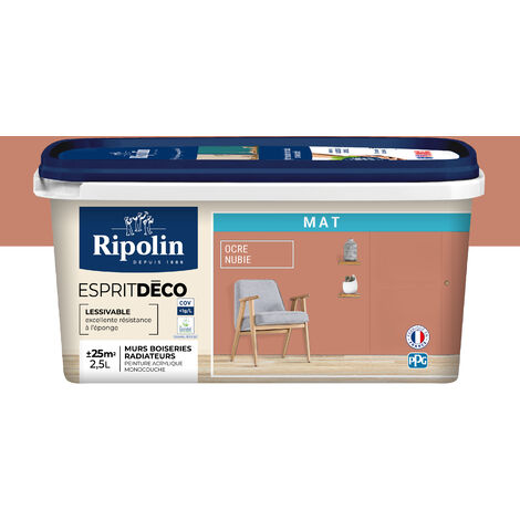 Ripolin – Peinture murale intérieure 2,5L – Ocre nubie – Aspect mat – Ultra couvrante pour murs et boiseries – Émissions A+