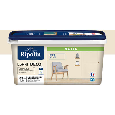 Ripolin – Peinture anti humidité beige agate satinée 2,5 L – Ultra-couvrante pour murs et boiseries – Lessivable et peu sensible aux taches