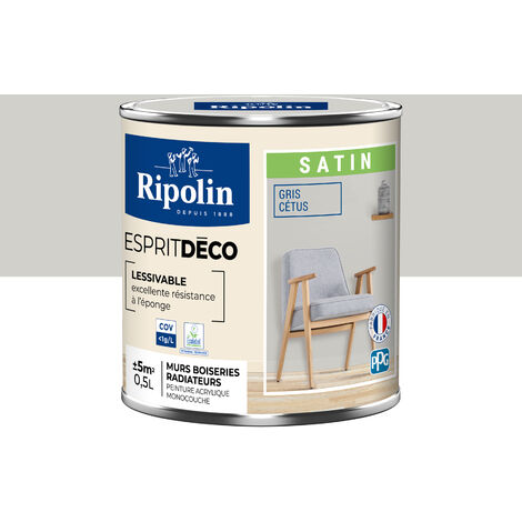 Peinture Murale Toutes Pièces - Satin - 0,5L - Gris Cétus - Ripolin (1/5)
