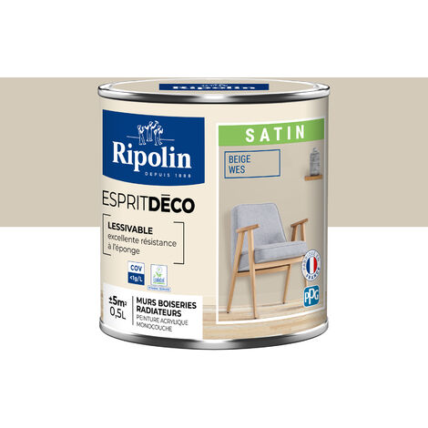 Ripolin – Peinture anti humidité satin 0,5L beige – Pour murs, boiseries et plinthes – Lessivable et facile à entretenir – Fabriqué en France (1/5)