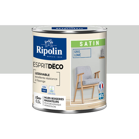 Peinture Murale Toutes Pièces - Satin - 0,5L - Gris Lomé - Ripolin (1/5)