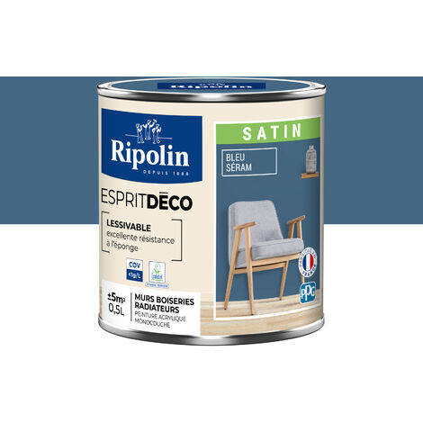 Peinture Murale Toutes Pièces - Satin - 0,5L - Bleu Séram - Ripolin (1/5)