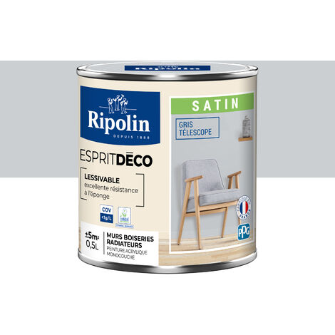 Peinture Murale Toutes Pièces - Satin - 0,5L - Gris Télescope - Ripolin (1/5)