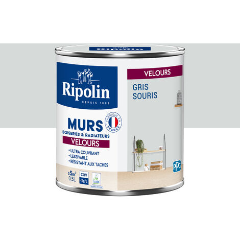 Ripolin – Peinture murale velours 0,5L gris souris – Ultra couvrante pour murs et boiseries – Finition douce et élégante – Fabriqué en France (1/5)