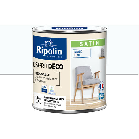 Peinture Murale Toutes Pièces - Satin - 0,5L - Blanc Lenk - Ripolin (1/5)