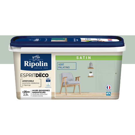 Ripolin – Peinture murale satin 2,5L – Vert Palatino – Ultra-couvrante pour murs et boiseries – Lessivable et facile à entretenir
