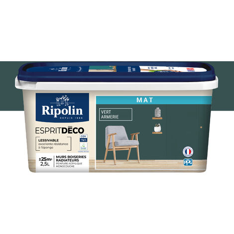 Ripolin – Peinture anti humidité 2,5L – Vert armerie – Aspect mat ultra-couvrant pour murs et boiseries – Fabriqué en France (1/7)
