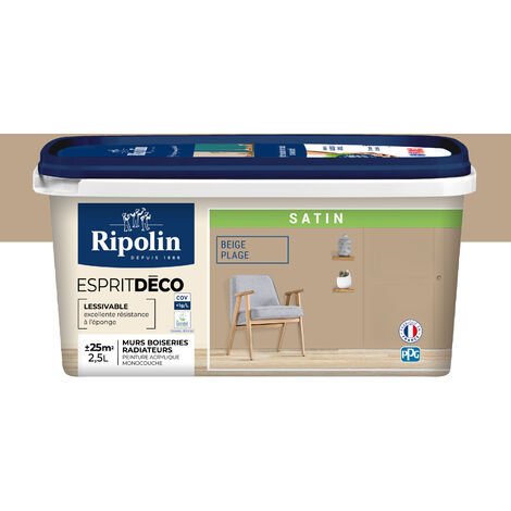 Ripolin – Peinture murale satinée 2,5L – Beige Plage – Ultra-couvrante pour murs et boiseries – Lessivable et peu sensible aux taches (1/5)