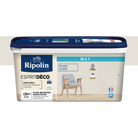 Ripolin – Peinture blanche mur et plafond 2,5L – Aspect mat – A+ qualité air intérieur – Sec au toucher en 1h – Recouvrable en 6h (1/5)