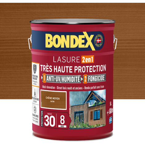 Bondex – Lasure extérieure très haute protection 8 ans satinée 5 l – Anti-UV et anti-humidité – Application facile pour bois extérieur