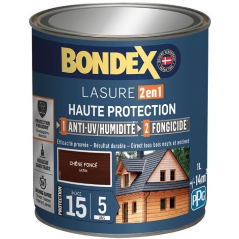 Bondex – Lasure extérieure 2en1 chêne foncé 1L – Protection UV et fongicide – Pour bois dur et milieux humides – 5 ans de durabilité