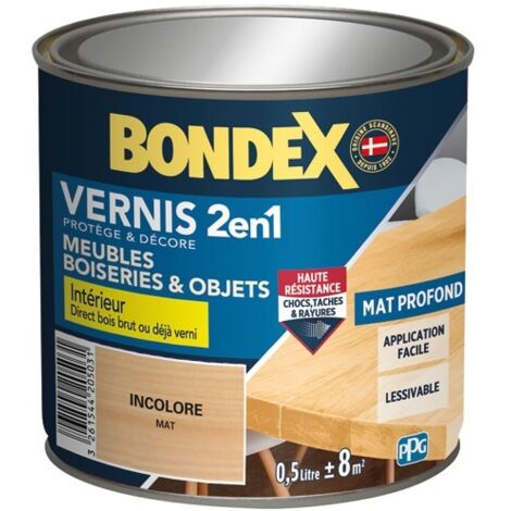 Bondex – Vernis incolore mat 500 ml – Protection bois brut et verni – Haute résistance chocs, taches et rayures – Finition mate