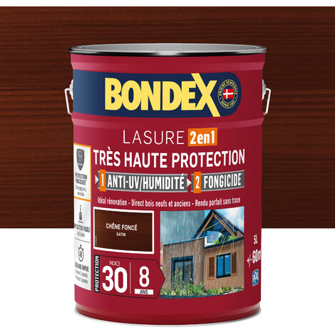 Bondex – Lasure très haute protection 5L – Chêne foncé – Anti-UV et anti-humidité – Application facile sans trace – Protection 8 ans