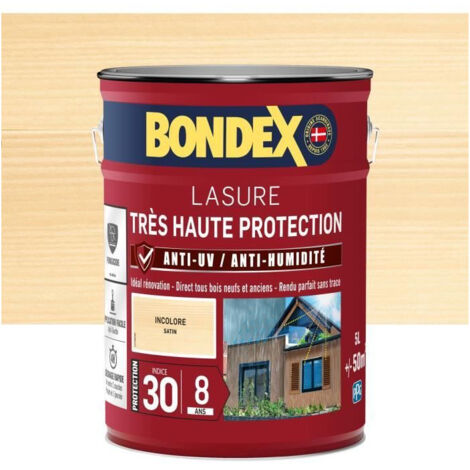 Bondex – Lasure extérieure incolore 5L – Très haute protection acrylique satinée – Rendement 50 m² – Pour bois d'extérieur