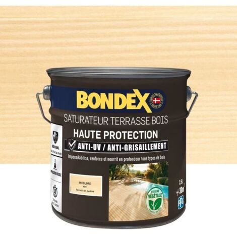Bondex – Saturateur 2en1 protection toutes saisons – Mat – 2,5L – Rendement 30m² – Pour bois dur et teck – Non glissant et hydrofuge