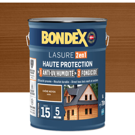 Bondex – Lasure extérieure satinée 5L – Protection durable jusqu'à 5 ans – Pour bois dur et teck – Application facile anti-goutte
