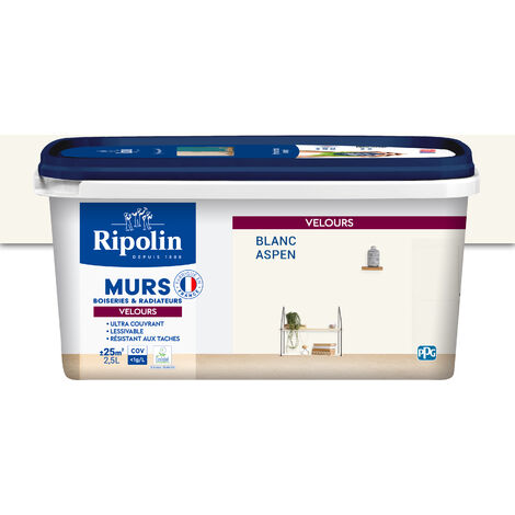 Ripolin – Peinture blanche velours 2,5L – Ultra couvrante A+ – Séchage rapide 1h – Pour murs et boiseries intérieurs