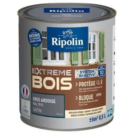 Peinture pour Bois Intérieur et Extérieur - Satin - 0,5L - Gris Ardoise RAL 7015 - Ripolin (1/5)
