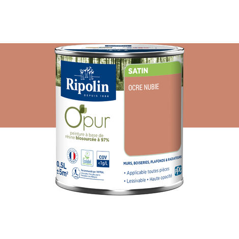 Ripolin – Peinture murale couleur satin 0,5L – Ocre nubie – Résine biosourcée 97% – Pour murs et boiseries – Écolabel A+ (1/5)
