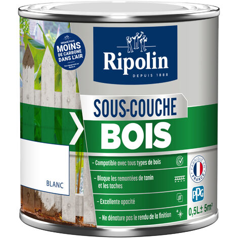Ripolin – Sous-couche bois satin blanc 0,5L – Excellente opacité – Pour bloquer taches et remontées de tanin – Application simple