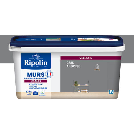 Peinture aspect Velours - 2,5L - Gris Ardoise - Ripolin (1/5)