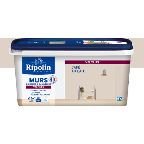 Ripolin – Peinture intérieure velours ultra couvrante 2,5L – Couleur café au lait – Pour murs, boiseries et radiateurs – Fabrication française