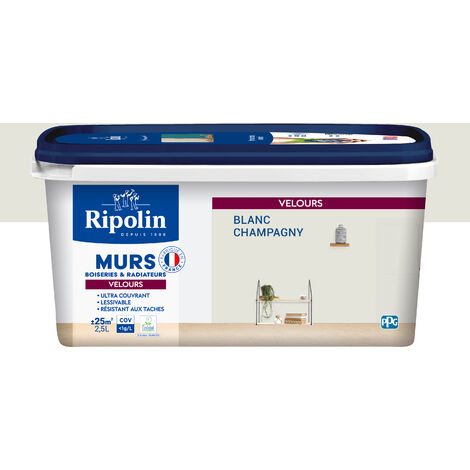 Ripolin – Peinture blanche velours 2,5L – Ultra couvrante pour murs et plafonds – A+ qualité air intérieur – Sec au toucher en 1h (1/5)