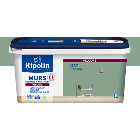 Ripolin – Peinture anti humidité velours 2,5L vert simsun – Finition douce pour murs et boiseries – Ultra couvrante, rendement 10m²/litre
