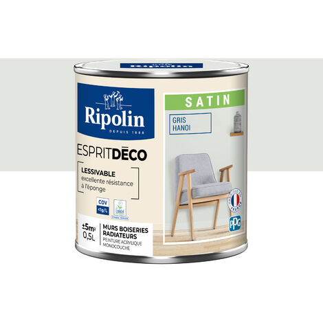 Peinture Murale Toutes Pièces - Satin - 0,5L - Gris Hanoi - Ripolin (1/5)